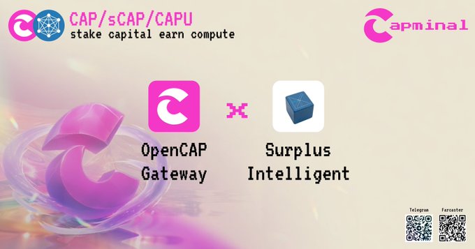 The image features a pink and purple logo for OpenCAP and Surplus Gateway integrated @AskSurplus today I also grabbed a bag of $surplus earlier, and I'm in profit now. Imo, Surplus Intelligent is just getting started and will keep growing.