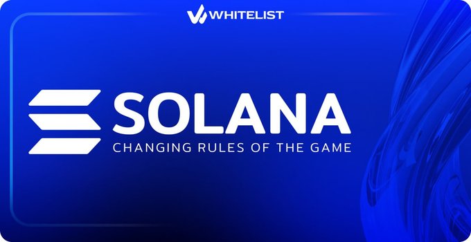 A blue promotional banner featuring the Solana logo and the tagline 'CHANGING RULES OF THE GAME' with a 'WHITELIST' badge at the top.