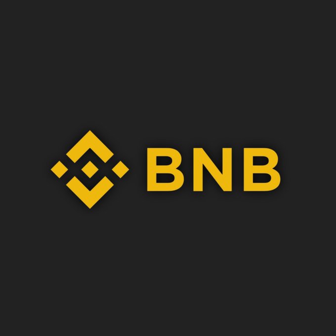The yellow BNB (Binance Coin) logo is displayed on a dark background.