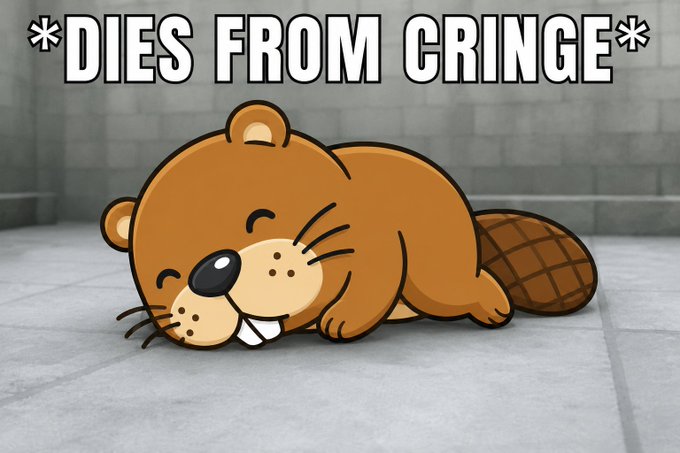 A cartoon beaver lies motionless on the ground with text above reading "*DIES FROM CRINGE*," humorously capturing the exhaustion felt from yet another animal-themed cryptocurrency rug pull, specifically the fictional "$Chonketha" coin.