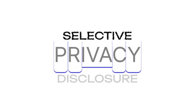A text graphic displaying 'SELECTIVE PRIVACY DISCLOSURE' with the words 'PRIVACY' and 'DISCLOSURE' connected by a blue bracket graphic.