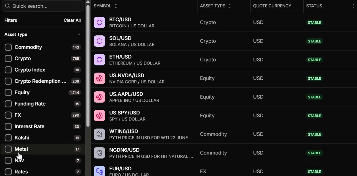 The image shows a screenshot of a screen with various price feeds displayed, including crypto prices, stock prices, and currency prices. The text indicates that this terminal allows users to track multiple markets simultaneously, providing them with up-to-date information on different assets at all times. Additionally, there is an overlay of some text that says "Pyth has launched a terminal with more than 3,000 active price feeds You can now track crypto, stocks, currencies, commodities and metals in one place Maximum transparency No API keys required Free to use @PythNetwork".