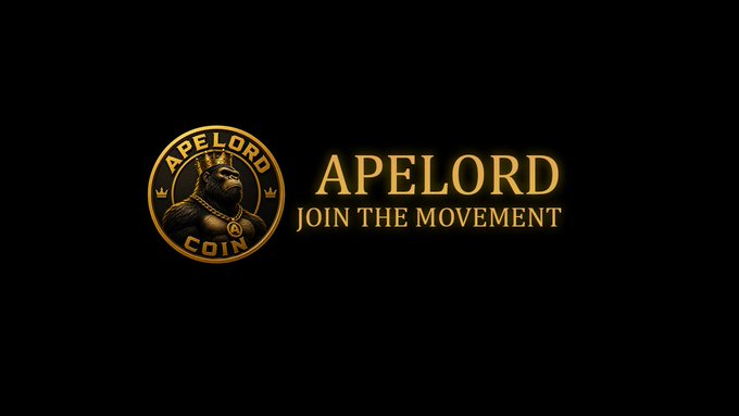 The image shows the "APELORD" branding with a logo featuring a crowned ape wearing a medallion, alongside the tagline "JOIN THE MOVEMENT." This visual aligns with the post's celebratory message about launching the project, reinforcing the rallying cry to follow along on their crypto journey (CA: UjR3DXRLGfGXePbpNtnrWYPTtCj7pSjt9vEmNmQpump).