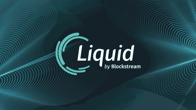 A logo graphic for 'Liquid by Blockstream' displayed in white and teal text against a dark background featuring swirling, abstract teal line patterns.