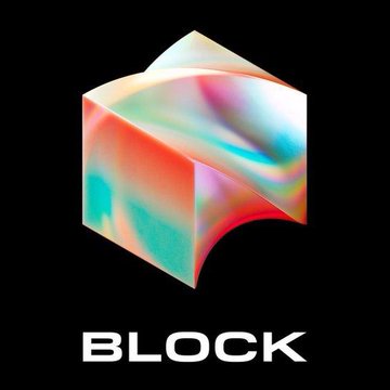A 3D iridescent cube logo with the word "BLOCK" appears below it, representing Jack Dorsey's Block, Inc. as the company applies for a US national trust bank charter to become a federally regulated custodian for Bitcoin and other digital assets.