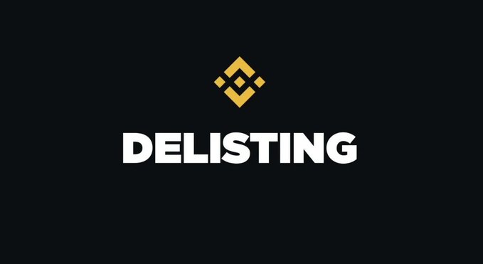 The image features a logo for a company named Delisting, which is a cryptocurrency exchange platform. The logo consists of a black background with white text that reads "Delisting" at the top. Below this, there's an illustration of a gold diamond shape surrounded by smaller diamonds and the word "DELISTING" written in white letters. In the bottom right corner of the image, there is a small watermark reading "COS, D, HIGH, MBOX vào ngày ơớc không có thân giáp nên".