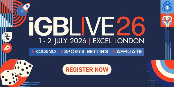 Promotional banner for iGBL!VE26, an iGaming industry conference taking place 1-2 July 2026 at Excel London, covering casino, sports betting, and affiliate sectors with a "REGISTER NOW" call-to-action—aligning with the post about Request Network's attendance at the iGaming Business event to showcase their stablecoin payment solutions for iGaming operators.