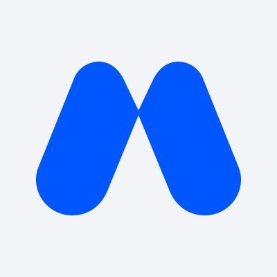 A simple logo consisting of two blue rounded shapes forming an 'M' or 'N' shape on a white background.