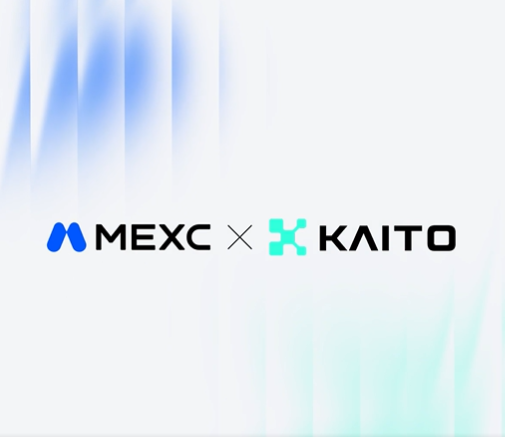 The image displays a partnership announcement featuring the MEXC and Kaito logos side by side with an "x" between them, set against a soft blue gradient background.

This visual relates to the post by showcasing the new collaboration between MEXC and KaitoAI, which the author is highlighting as a meaningful development given their active use of both platforms.
