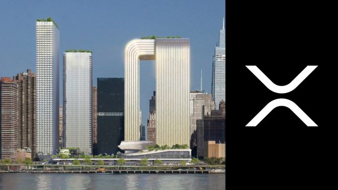 An image depicts a city skyline with modern skyscrapers on the left, juxtaposed with the white "XRP" logo on a black background on the right, visually representing an $11,450,000 position disclosed by Vista Finance in XRP.