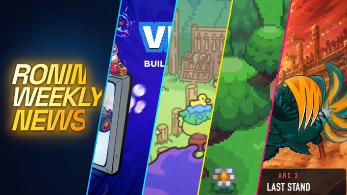 A banner for 'RONIN WEEKLY NEWS' displaying different game art panels and text reading 'ARC 3 LAST STAND'.
