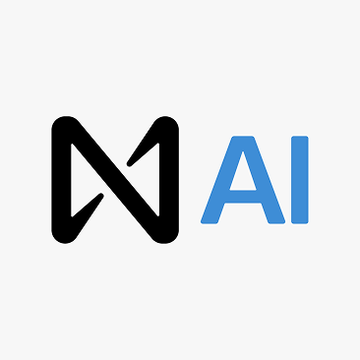 A logo featuring a stylized black letter "M" next to the blue text "AI" on a light gray background.