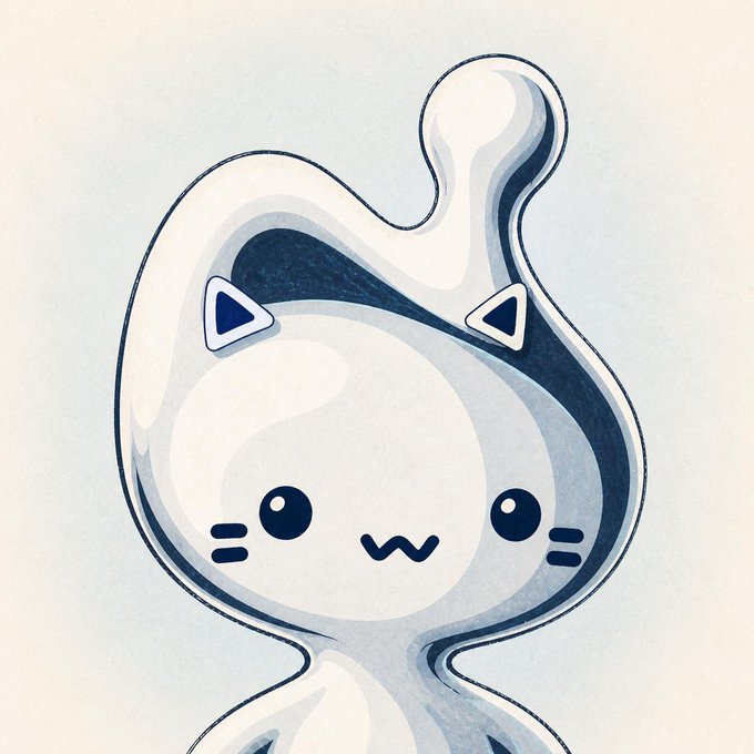 An illustration of a cute, chibi-style gray and white cat-like creature with pointed ears and a small antenna on its head, rendered in a stylized anime art style.