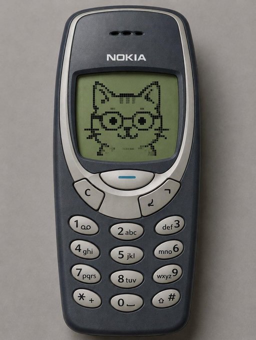 The image features an old-fashioned Nokia cell phone with a cat face drawn on its screen. The phone has a black and silver color scheme, giving it a vintage appearance. The text "If your conviction is as strong as a Nokia battery, you're gonna make it $WKC $GTAN $CaptainBNB" is written above the image of the phone, which seems to be related to the post about the cat face on the cell phone.