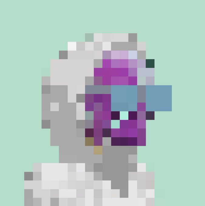 A pixel art character with a white helmet-like head and purple face appears as a generic avatar with no visible text, numbers, or identifiable names, suggesting it serves as a profile picture for the poster sharing their NFT analysis of the "Argonauts" collection.