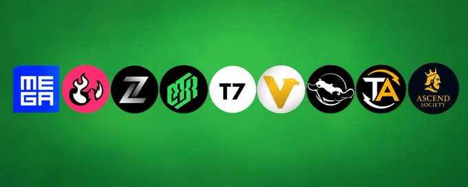 A row of cryptocurrency logos including CFX, Z, T7, V, and Ascend Society displayed against a green background.