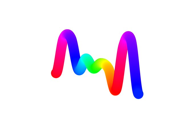 A stylized, colorful 3D logo of a letter 'M' in a rainbow gradient on a white background.