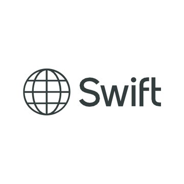 The image shows the Swift logo, a globe icon paired with the word "Swift." It relates to the article by depicting the financial messaging network Swift, which has rejoined the Linux Foundation Decentralized Trust alongside Wells Fargo and 13 other new members.
