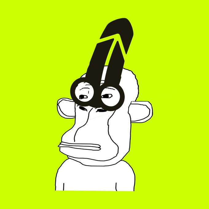 A crudely drawn cartoon monkey face with a tall black tuft of hair and oversized round glasses stares blankly on a bright green background. The image has no text, but its unsettling "soyjak-style" smug monkey aesthetic pairs with the post's playful threat to "delist your wojapes" — meme slang mocking the "wojak" character used ironically in crypto and internet culture.
