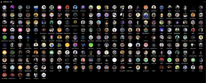 A Discord server screenshot displaying hundreds of user avatars and names arranged in a grid layout on a dark background.