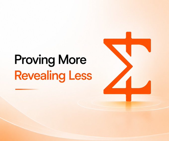 Minimalist orange and white graphic with the text 'Proving More Revealing Less' next to a 3D Zcash cryptocurrency symbol logo.
