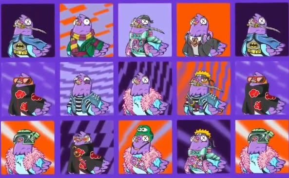The image features a grid of twelve different cartoon birds wearing various outfits and accessories, each with unique poses and expressions. The birds are arranged in four rows of three, creating an eye-catching display that captures attention. The colors used for the birds range from purple to orange, adding vibrancy to the scene. The post about NFTs is related to this image as it highlights the value of these digital artworks or designs and how they can be part of a real economy where utility matters more than hype.