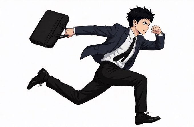 The image features a man dressed in a suit and tie running with a briefcase in his hand. The background of the image is white, which contrasts with the black color of the man's suit and the briefcase he carries. The caption "gm @Hertzflow_xyz" suggests that this image might be related to a post on social media or an advertisement for a company named Hertz Flow.