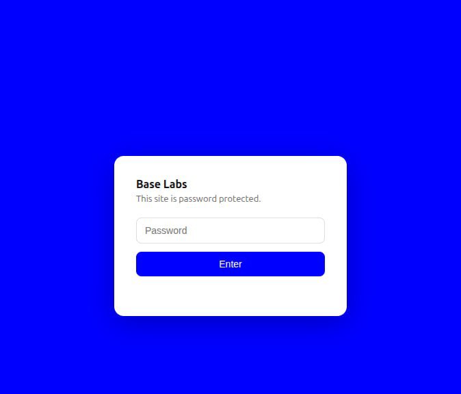 A password protected login page for "Base Labs" is shown, hinting at potential developments for the $BASE cryptocurrency and its associated website chain.base.org.
