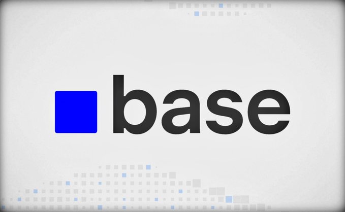 The Coinbase logo 'base' featuring a blue square icon on a light background with pixelated blue accents.
