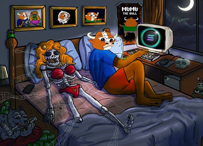 "Me: Babe, I'm just checking the $MUMU price on Solana real quick, then we can sleep." Her: (Loudly laughs out loud) You can't rush greatness. Bulls gotta watch the green candles!