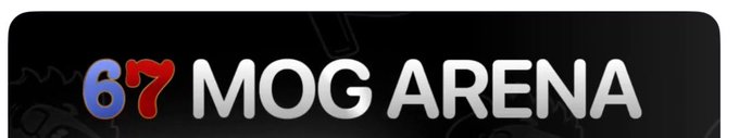A black banner displays the text "67 MOG ARENA" in stylized lettering, with the number "67" featuring red and blue coloring.