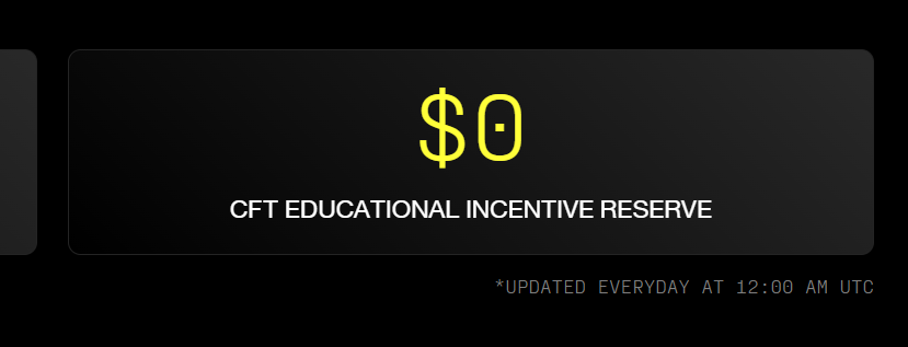 The image shows a post for an educational fund reserve where $0 has been stolen, and an investigation is taking place inside the CFT house. The poster states that nearly $2M has been taken from a Crypto Fund Trader, which could potentially be involved in illegal activities. The background of the image is a plain black, making it easy to focus on the content and message displayed on the poster.