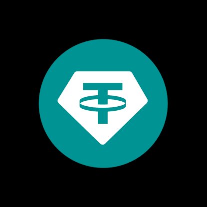 A teal and white Tether (USDT) cryptocurrency logo on a black background.