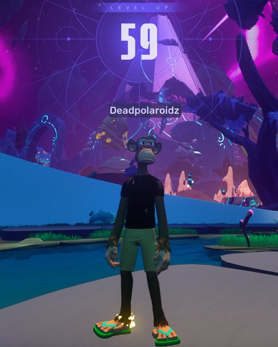 The image features a cartoon character standing next to a body of water, wearing green shorts and flip flops. The character appears to be posing for a photo or video. In the background, there are mountains visible behind the character, adding depth to the scene. The caption on the image reads "LEVEL 60 HERE I COME! @OthersideMeta". This suggests that the character is in a game with multiple levels and challenges, possibly related to a virtual world where players can explore and interact with various elements like water bodies, mountains, or other characters.