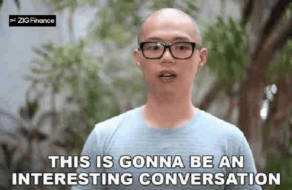 Screenshot from a ZIG Finance video featuring a bald man with glasses in a light blue shirt, with the subtitle 'THIS IS GONNA BE AN INTERESTING CONVERSATION'.