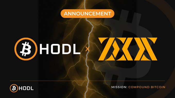 A promotional announcement graphic featuring the HODL and ZEUS logos side by side with an "ANNOUNCEMENT" banner at the top, set against a dark background with lightning effects. The image includes the tagline "MISSION: COMPOUND BITCOIN" and visually represents the partnership between the Bitcoin treasury company (HODL) and the Lightning Network platform (ZEUS).
