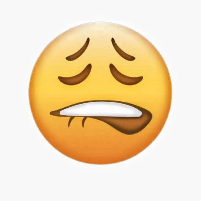 A yellow emoji face displaying a pained, grimacing expression with tightly closed eyes and a clenched, lopsided smile.