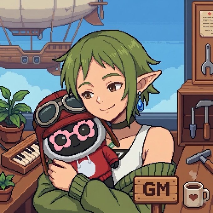 The image features a woman wearing a green sweater, holding a small stuffed animal with pink goggles. The scene takes place around a desk with various objects such as a keyboard, potted plants, and a cup of coffee. In the background, there is an airplane and a boat, suggesting that this setting could be in a creative or artistic environment like a studio or a workshop.

The image also includes text related to cryptocurrency adoption and its impact on everyday payments. The post mentions how users rely too much on centralized bridges and slow off ramps for transactions, which can lead to a disconnection from real-world utility. This is emphasized by the woman holding a stuffed animal with pink goggles, symbolizing a more personal and direct approach to transactions that are not tied to traditional banking systems or centralized networks.
