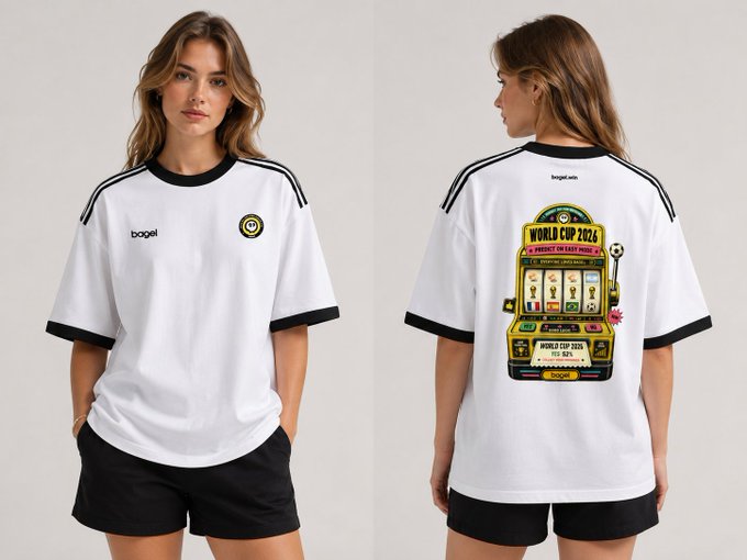 White Bogel soccer jersey featuring a World Cup 2026 graphic on the back with the slogan 'A Journey in Each Stitch' and a football/slot machine design, shown from front and back views.