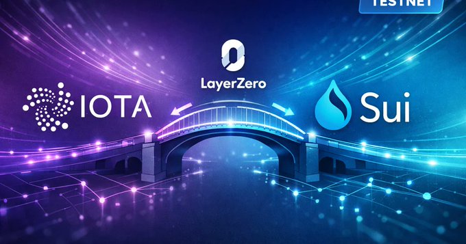 The image features a bridge that connects two different companies - IOTA and Sui. The bridge symbolizes the merging of these two entities, as they are now connected through the LayerZero technology developed by LiquidLink. This collaboration could lead to exciting possibilities for both parties in terms of cross-chain transactions and technological advancements.