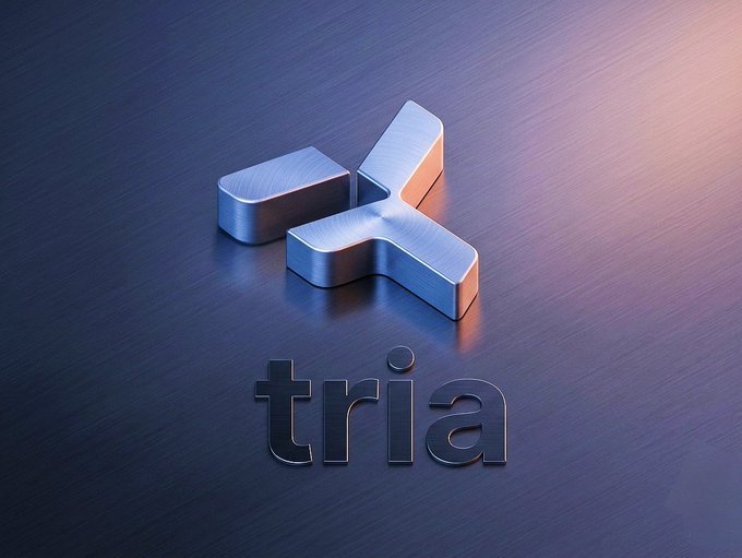 The image features a logo for a company named "Tria" with three blocks stacked vertically on top of each other against a dark blue background. The text "Tria" is written below the logo, indicating that this is a promotional or advertising material related to the company's services.