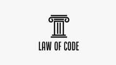 A black icon of a classical column with a scroll on top sits above the text "LAW OF CODE." The image serves as a logo or branding element for a discussion about the legal intersection of cryptocurrency and First Amendment rights, as referenced in the accompanying post.
