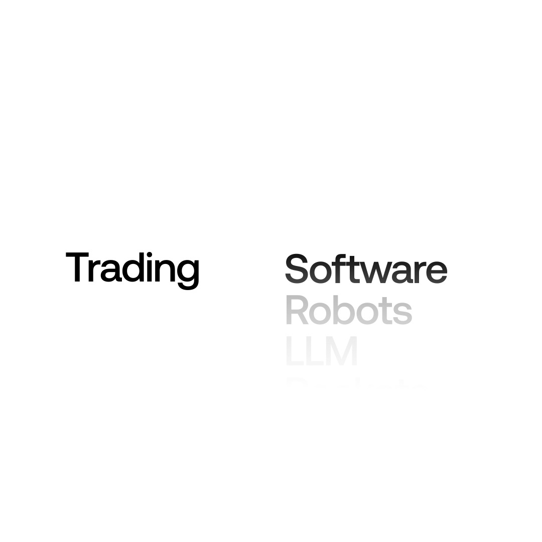 The image displays the words "Trading" and "Software Robots LLM" in a minimalist design. The "IYKYK" post suggests this