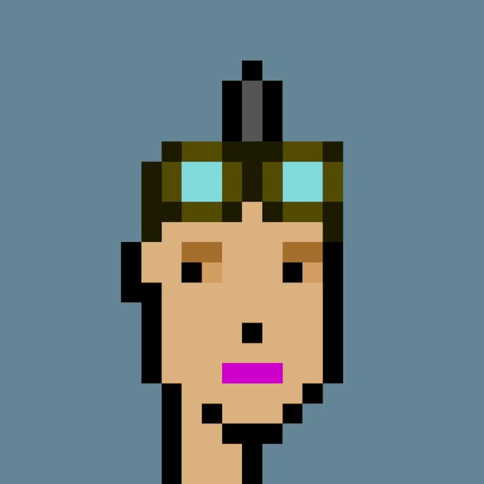 This is a pixelated image of a CryptoPunk with aviator glasses and purple lips. The accompanying post references the sale of a $100,000 CryptoPunk, prompting the reader to consider the value of their own "jpeg" or digital art.