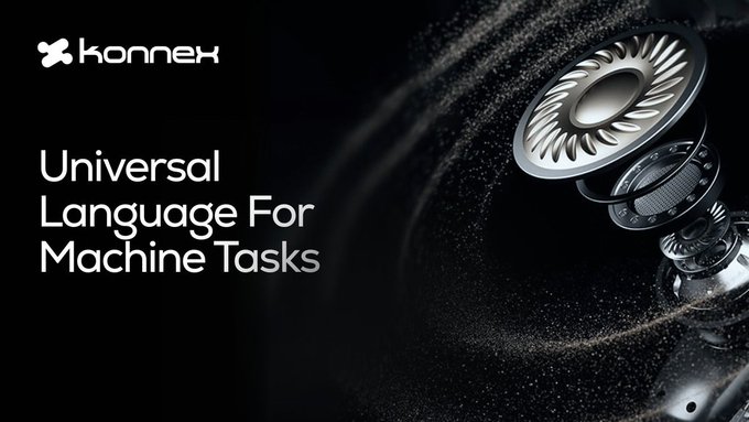 A promotional image for Konnex featuring the tagline 'Universal Language For Machine Tasks' alongside a mechanical component.