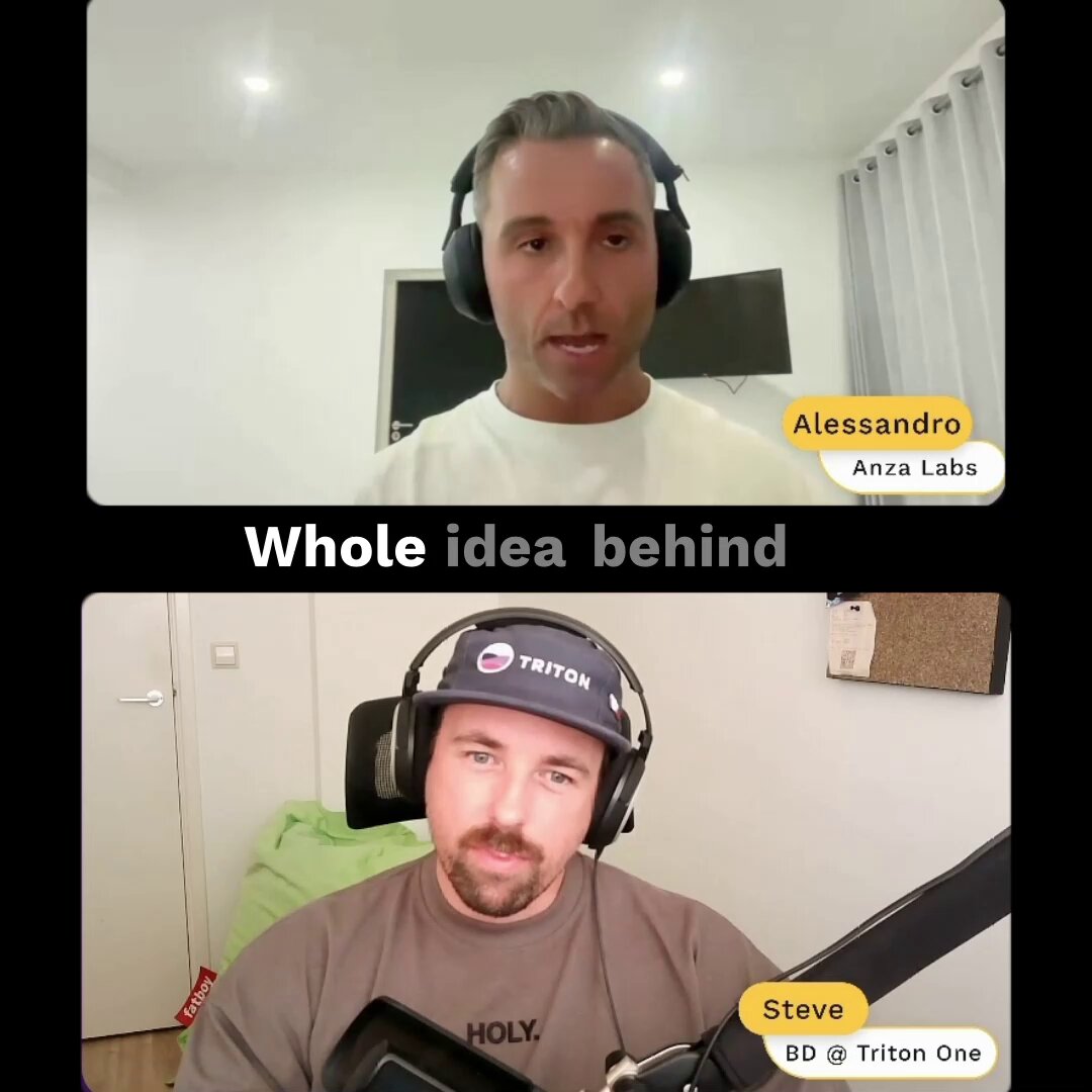 The image shows two men wearing headphones and talking into microphones while sitting next to each other. The background features a white wall with a window that allows natural light to enter the room, creating an atmosphere for their conversation. There are also some text elements in the image, including "Skip rate is something @solana validators barely watch anymore" and "Agave 2.3 is to blame". These texts seem to be related to the content of the post about Agave 2.3 being to blame for a low social media presence.