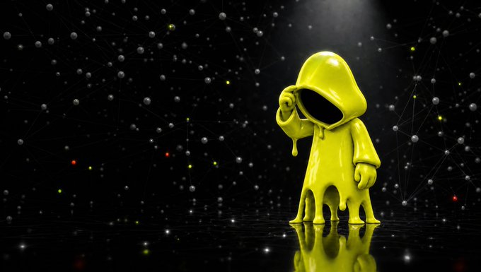 A glossy yellow hooded figure stands in a dark, star-dotted digital space, with melted liquid dripping from its body and hand. The image's surreal, dripping aesthetic visually emphasizes the post's message about claiming tips more frequently, as the "melting" figure symbolizes liquidity being readily available rather than constrained.