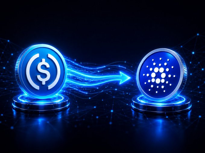 The image features two blue coins, one of which has a dollar symbol on it. The other coin also has a dollar symbol but with a different design or shape. These coins are placed on top of each other, creating an interesting visual effect against a black background. The text "Cardano" is written in the image, indicating that these coins might be related to Cardano DeFi.