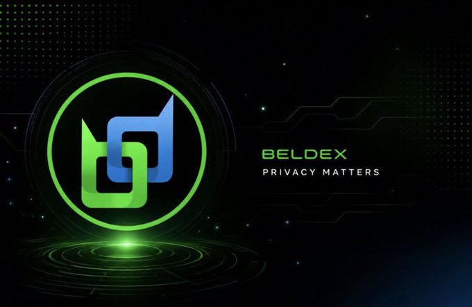 A dark digital graphic featuring the Beldex logo with a green and blue emblem, alongside the text 'BELDEX PRIVACY MATTERS' against a tech-inspired background with circuit patterns and glowing accents.