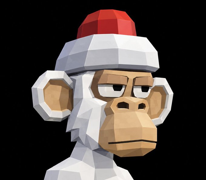A white low-poly monkey character wearing a red and white Santa hat appears against a black background. The image likely represents a holiday-themed promotional visual tied to the giveaway announcement of EVM wallet access for the upcoming @ApedCity drop within 24 hours.